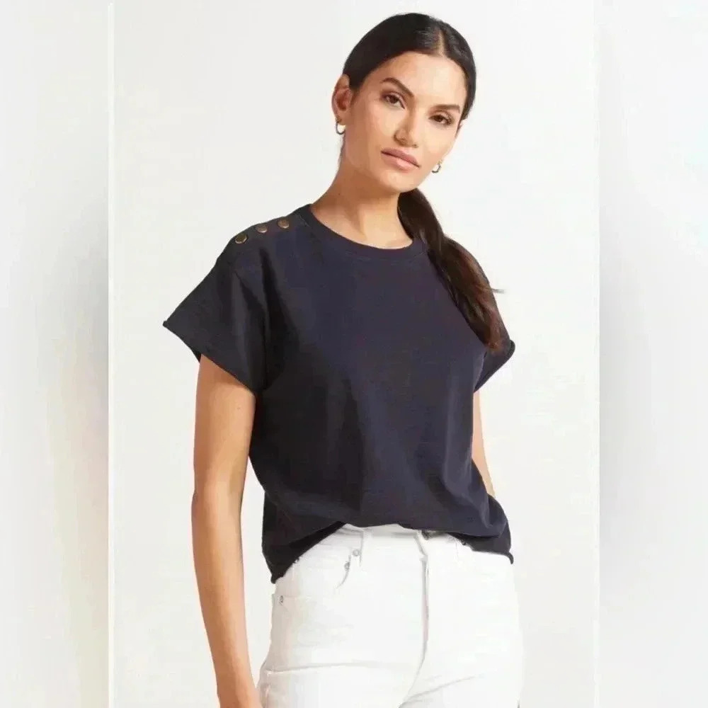 Nation Ltd Terrin Grey Blue Tee With Gold Snaps Size L